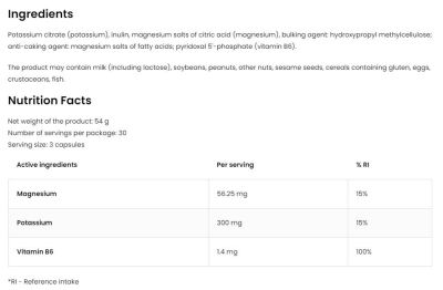 OstroVit Magnesium Citrate + Potassium + B6 P-5-P [90 капсули, 30 Дози]