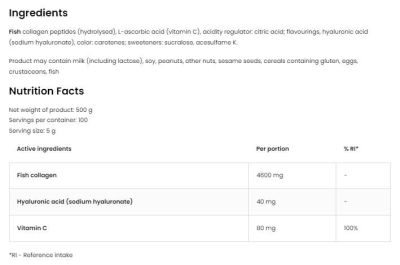 OstroVit Marine Collagen & Hyaluronic Acid Powder | with Vitamin C [500 грама, 100 Дози]