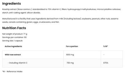 OstroVit Natural Vitamin C 1000 mg | from Rose Hips [60 капсули, 60 Дози]