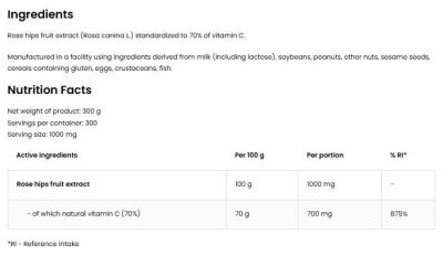 OstroVit Natural Vitamin C Powder / from Rose Hips [300 грама, 300 Дози]