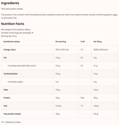 OstroVit Pea Protein Isolate | with 85% Protein [480 грама, 16 Дози]