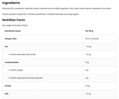OstroVit Peach Jelly | 92% Real Fruits ~ No Added Sugar [500 грама]