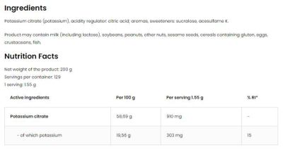 OstroVit Potassium Citrate Powder [200 грама, 129 Дози]