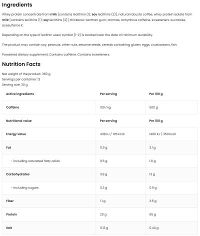 OstroVit Protein Coffee | Protein with Caffeine [360 грама, 12 Дози]