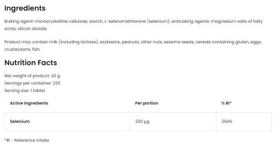 OstroVit Selenium 200 mcg [220 Таблетки, 220 Дози]