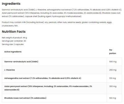 OstroVit Serenesol | Stress & Serenity Formula with Gaba, L-Theanine & Ashwagandha [60 капсули, 30 Дози]