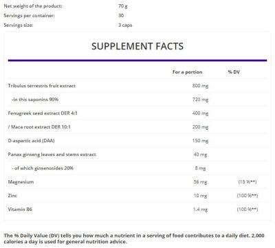 OstroVit Testo Booster | with Tribulus, Fenugreek, Maca, DAA & Ginseng [90 капсули, 30 Дози]