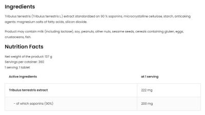 OstroVit Tribulus Terrestris 90 | Vege [360 Таблетки, 360 Дози]