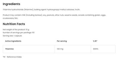 OstroVit Vitamin B1 100 mg | Thiamine [60 капсули, 60 Дози]