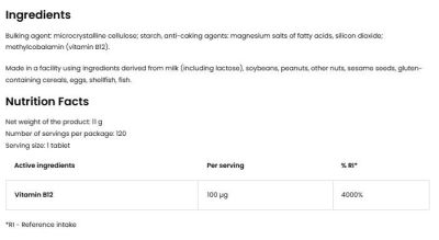 OstroVit Vitamin B12 Methylcobalamin 100 mcg [120 Таблетки, 120 Дози]