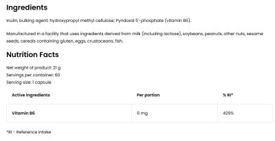 OstroVit Vitamin B6 | P-5-P 6 mg [60 капсули, 60 Дози]