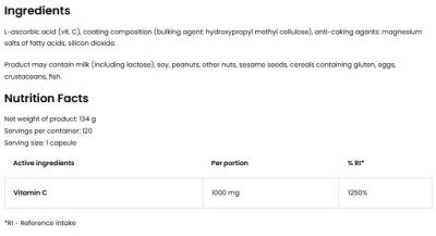 OstroVit Vitamin C 1000 mg [120 капсули, 120 Дози]