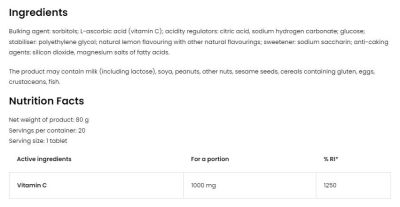 OstroVit Vitamin C 1000 mg / Effervescent [20 разтворими таблетки, 20 Дози]