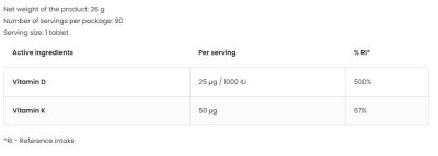 OstroVit Vitamin D3 1000 IU + K2 50 mcg [90 Таблетки, 90 Дози]