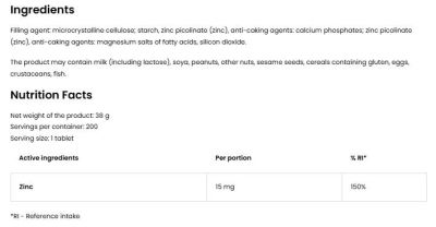 OstroVit Zinc Picolinate 15 mg / Limited Edition [200 Таблетки, 200 Дози]