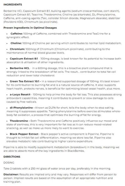 Dorian Yates Nutrition BlackBombs / Thermogenic Fat Burner [60 Таблетки, 30 Дози]