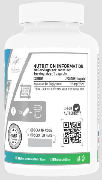 Dorian Yates Nutrition Magnesium Bisglycinate | 125 mg Glycinate [90 капсули, 90 Дози]