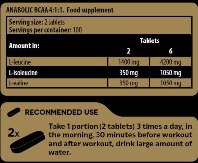 Kevin Levrone Anabolic BCAA 4:1:1 [200 Таблетки, 100 Дози]