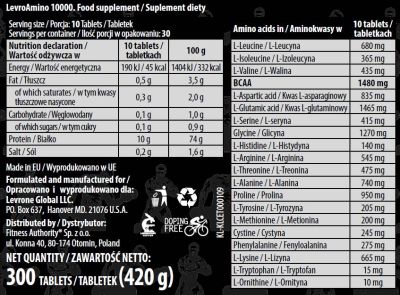 Kevin Levrone LevroAMINO 10000 [300 Таблетки, 150 Дози]