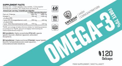 SWEDISH Supplements Omega-3 Forte | with 70% Omega-3 [120 Гел капсули, 120 Дози]