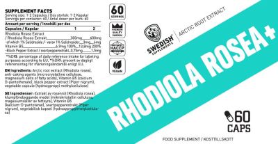 SWEDISH Supplements Rhodiola Rosea+ 300 mg | with Vitamin B5 & Black Pepper [60 капсули, 60 Дози]