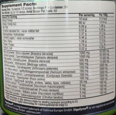 SWEDISH Supplements Super Greens [250 грама, 50 Дози]