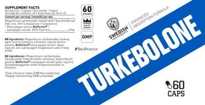 SWEDISH Supplements Turkebolone | Turkesterone 500 mg with BioPerine® [60 капсули, 60 Дози]