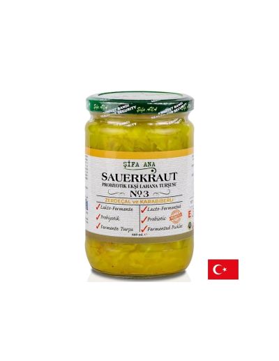 Кисело зеле с пробиотици, куркума и черен пипер – Ферментирала туршия за добро храносмилане, 660 ml