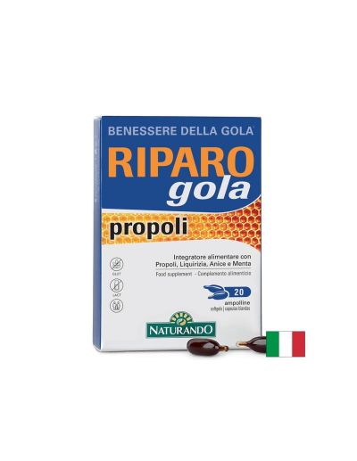 Формула с прополис, женско биле и мента – При дразнене в гърлото и пресипнал глас, Riparo Gola, 360 mg, 20 софтгел капсули