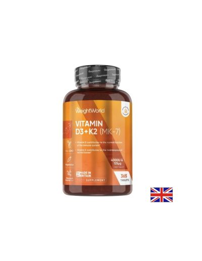 Костна система - Витамин D3 4000 IU + K2 100 µg,180 таблетки Weight Worl