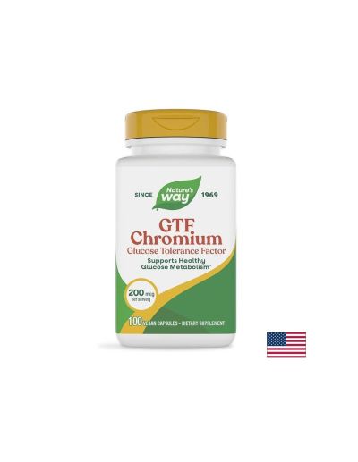 Хром (никотинат) GTF - Контрол на кръвната захар, 200 mcg, 100 капсули Nature’s Way