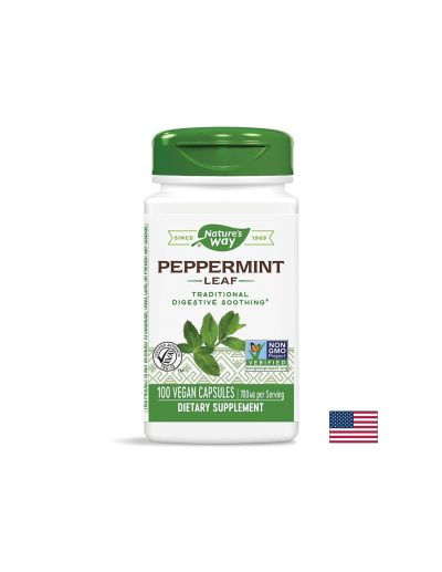 Peppermint Leaf - Мента (лист) – за успокояване на раздразненото дебело черво 350 mg, 100 капсули Nature’s Way