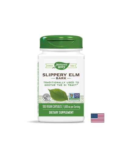 Slippery Elm Bark - Червен бряст (кора) - При раздразнения на стомашната лигавица, 400 mg, 100 капсули Nature’s Way