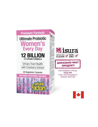 Мултипробиотик за жени - Women`s Multi Probiotic -12 млрд. активни пробиотици, 60 капсули Natural Factors