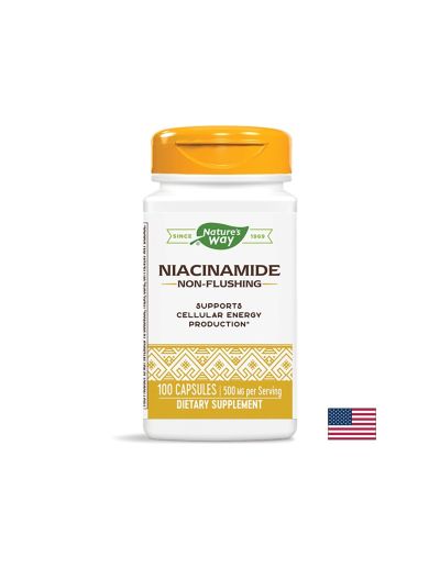 Niacinamide/ Ниацинамид (непредизвикващ зачервяване) 500 mg х 100 капсули  Nature’s Way