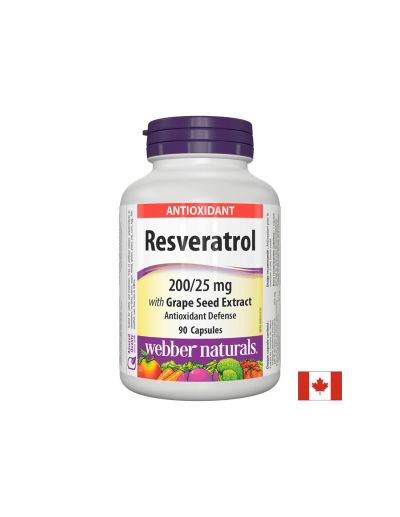 Resveratrol with Grape Seed Extract/ Ресвератрол 200 mg с Гроздово семе 25 mg х 90 капсули Webber Naturals