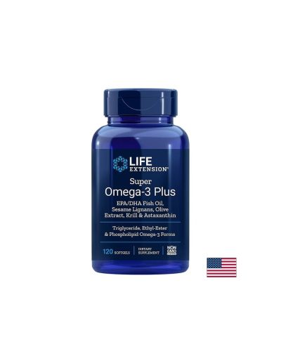 Super Omega-3 Plus / Омега-3 от рибено масло, Крил, Астаксантин, Лигнан от сусам и Маслина х 120 софтгел капсули