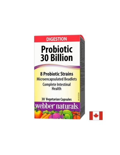 Probiotic 30 billion / 8 Probiotic Strains / Пробиотик, 30 млрд. активни пробиотици, 8 пробиотични щама, 30 капсули Webber Naturals