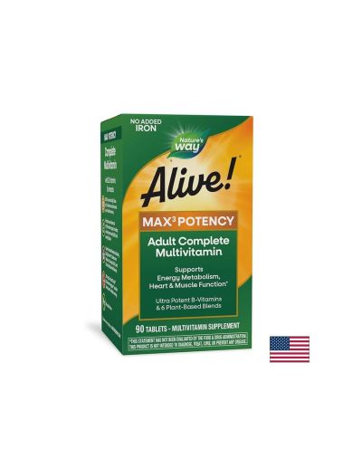 Alive!® Max6 Max Potency Multivitamin (No Iron) Алайв! / Мултивитамини максимум сила (без добавено желязо), 90 капсули Nature’s Way