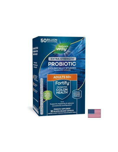 Пробиотик + пребиотици 50+ високо дозирани - Fortify Age 50+ Probiotic Extra Strength, 50 млрд. активни пробиотици, 30 капсули