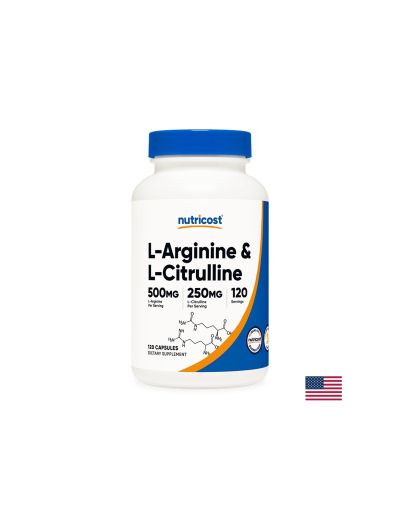 Тонус и енергия - Л-Аргинин + Л-Цитрулин  (L-Arginine + L-Citrulline), 550 mg + 250 mg/120 капсули Nutricost