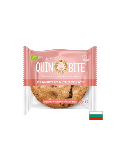 Био курабийка QUIN BITE - Червена боровинка и шоколад, 50 g