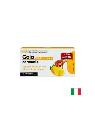 Билкови бонбони за гърло с прополис, пчелен мед, горски слез, бяла ружа и шипка, 24 броя с вкус на мед и лимон